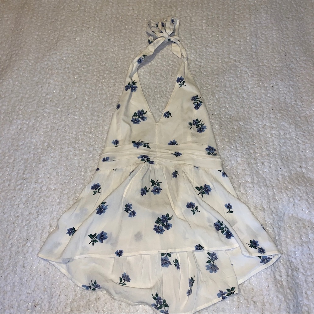 Halter tank top, white with blue flowers
